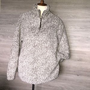 NWT- Women's 2 Tone 1/4 Zip Fleece Pullover, Ash (Taupe)